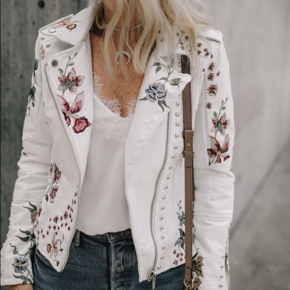 white embroidered leather jacket